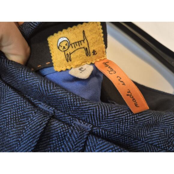 Anthropologie Taikonhu Womens Navy Herringbone Wide Leg Pants US 14 - Picture 6 of 6